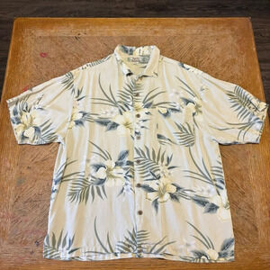 Vintage Tommy Bahama Shirt Mens Large Yellow Silk Hawaiian Vacation Button Up